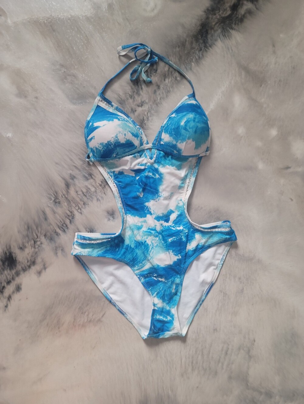 Wet Seal Blue Marble Cutout One-Piece Swimsuit (NWOT)